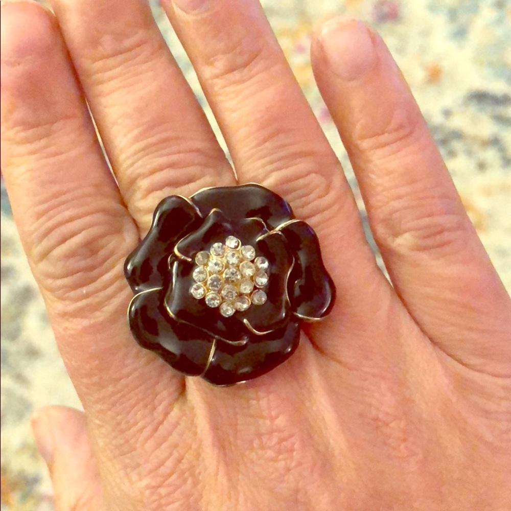 Stunning Enamel & Rhinestone Cocktail Ring Size 9